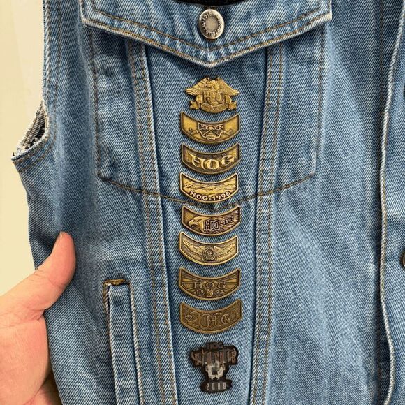 Vintage Wrangler Hero Denim Vest Harley HOG Patches & Pins 1993-2000 Womens M - Picture 6 of 8